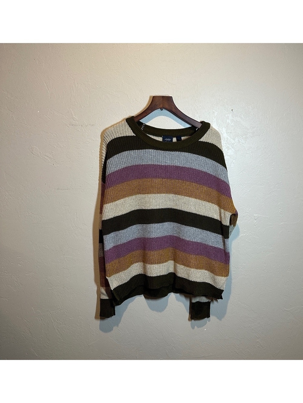 Daytrip Multicolor Striped Open Knit Sweater Size Large Long Sleeve